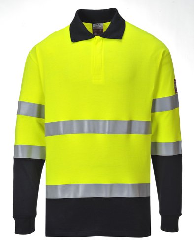 Portwest FR74 Flame Resistant Anti-Static Two Tone Polo Shirt Yellow/Navy 4XL