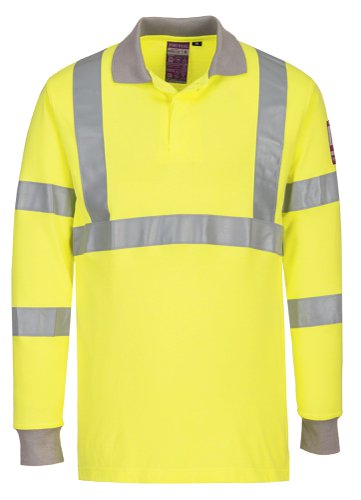 Portwest FR77 Flame Resistant Anti-Static Hi-Vis Long Sleeve Polo Shirt Yellow