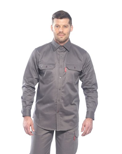 Portwest FR89 Bizflame 88/12 FR Work Shirt Grey XS Shirts & Blouses FR89GRRXS