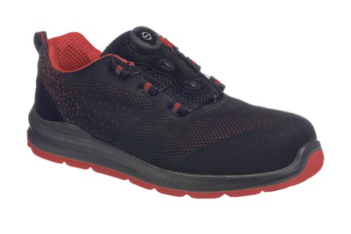 Portwest FT08 Compositelite Wire Lace Safety Trainer Knit S1P Black/Red 36