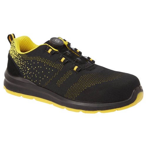Portwest FT08 Compositelite Wire Lace Safety Trainer Knit S1P Black/Yellow 38
