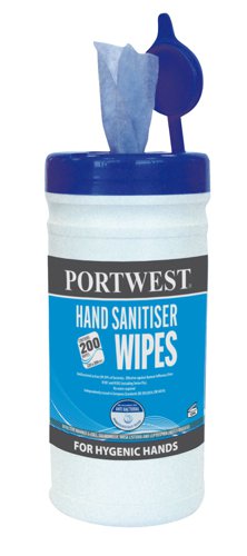 Portwest IW40 Hand Sanitiser Wipes (200 Wipes) Blue