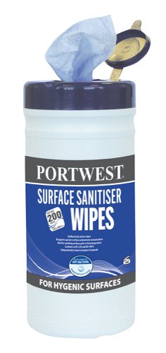 Portwest IW50 Surface Sanitiser Wipes (200 Wipes) Blue