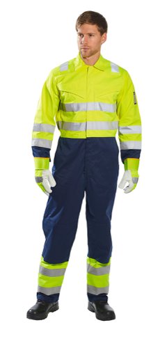 Portwest MV28 Hi-Vis Modaflame Coverall Yellow/Navy S Overalls, Bibs & Aprons MV28YNRS