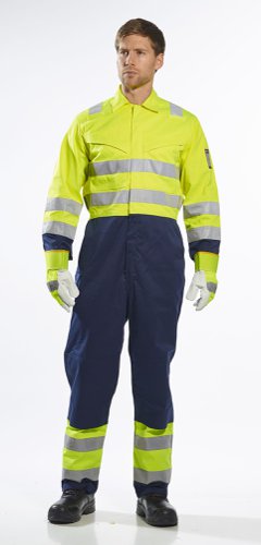 Portwest MV28 Hi-Vis Modaflame Coverall Yellow/Navy S Overalls, Bibs & Aprons MV28YNRS