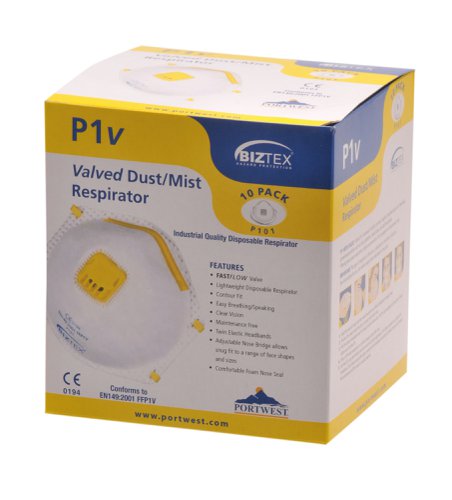 Portwest P101 FFP1 Valved Respirator (Pk10) White Respirators P101WHR