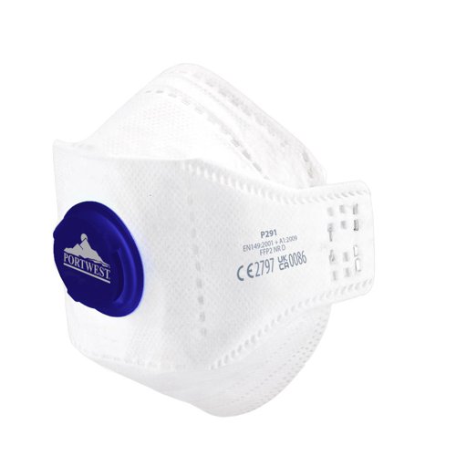 Portwest P291 EAGLE FFP2 Valved Dolomite Fold Flat Respirator (Pk10) White