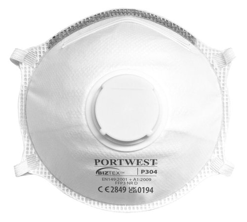 Portwest P304 FFP3 Valved Dolomite Light Cup Respirator (Pk10) White