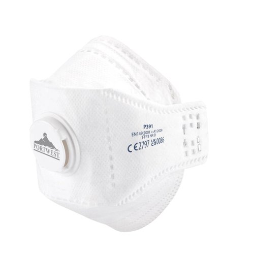 Portwest P391 EAGLE FFP3 Valved Dolomite Fold Flat Respirator (Pk10) White