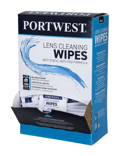 Portwest PA01 Lens Cleaning Wipes (100 towelettes) White