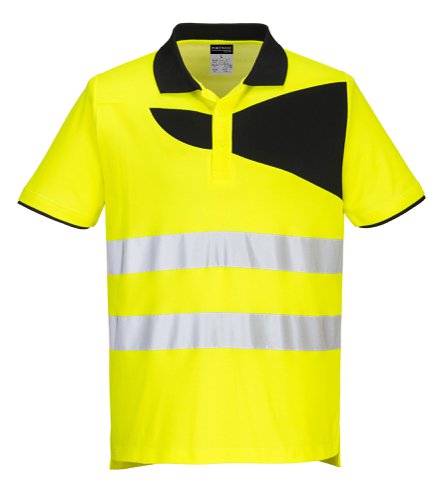 Portwest PW212 PW2 Hi-Vis Cotton Comfort Polo Shirt S/S Yellow/Black 4XL