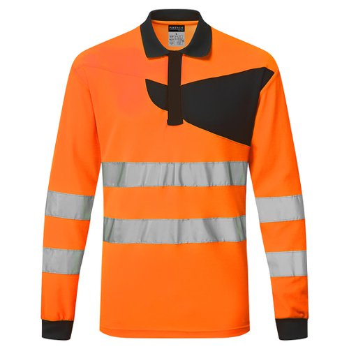 Portwest PW220 PW2 Hi-Vis Polo Shirt L/S Orange/Black 4XL