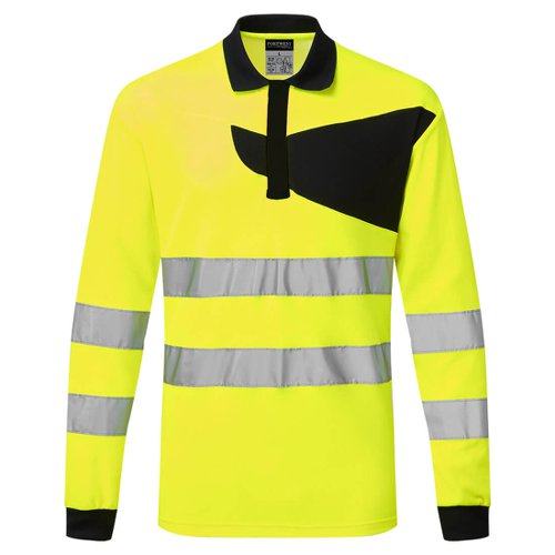 Portwest PW220 PW2 Hi-Vis Polo Shirt L/S Yellow/Black 4XL