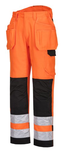 Portwest PW242 PW2 Hi-Vis Holster Pocket Trousers Orange/Black 32