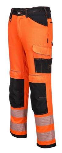 Portwest PW3 Hi Vis Lightweight Stretch Work Trousers 38 Orange/Blk