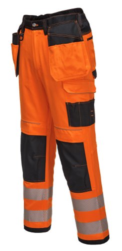 Portwest PW3 Hi Vis Stretch Holster Pocket Trousers 42 Orange/Blk