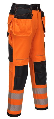 Portwest PW3 Hi Vis Stretch Holster Pocket Trousers 44 Orange/Blk