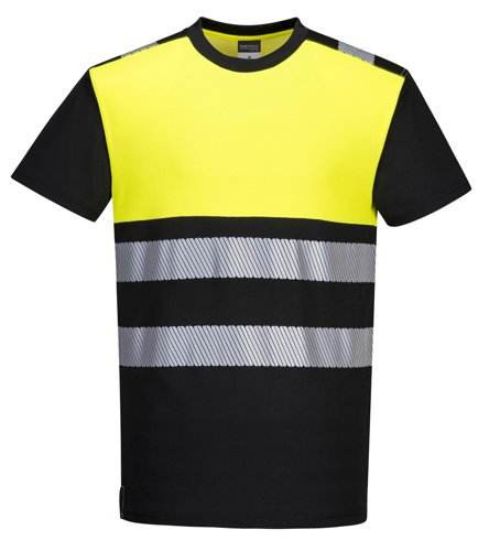 Portwest PW311 PW3 Hi-Vis Cotton Comfort Class 1 T-Shirt S/S Black/Yellow L