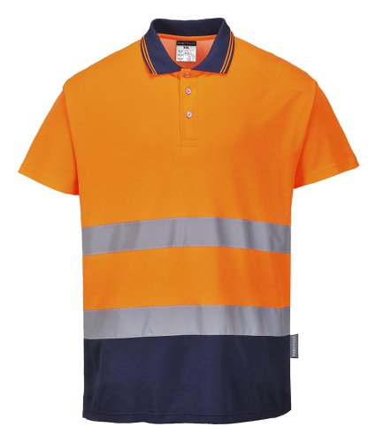 Portwest S174 Hi-Vis Cotton Comfort Contrast Polo Shirt S/S Orange/Navy 4XL