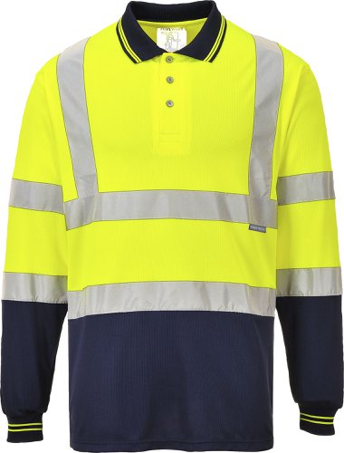 Portwest S279 Hi-Vis Contrast Polo Shirt L/S Yellow/Navy 4XL