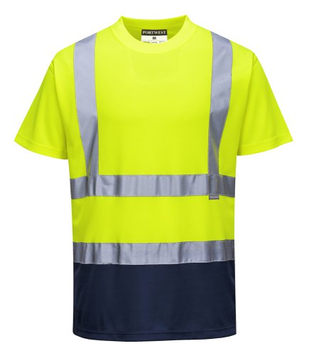 Portwest S378 Hi-Vis Contrast T-Shirt S/S Yellow/Navy 4XL