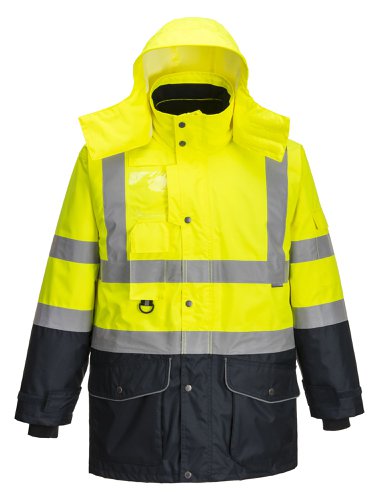 Portwest S426 Hi-Vis Breathable 7-in-1 Contrast Traffic Jacket Yellow/Navy 4XL