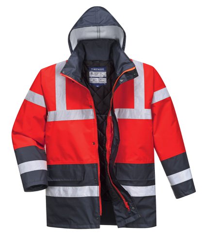 Portwest S466 Hi-Vis Contrast Winter Traffic Jacket Red/Navy L