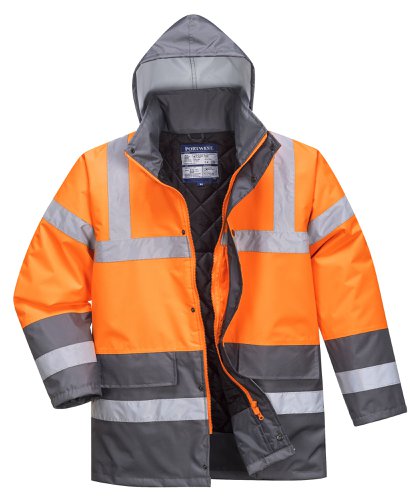 Portwest S467 Hi-Vis Contrast Winter Traffic Jacket Orange/Grey L