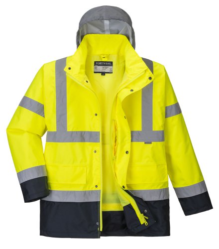 Portwest S471 Hi-Vis 4-in-1 Contrast Traffic Jacket Yellow/Navy XXXL