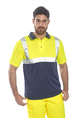 Portwest Hi Vis Contrast Polo Shirt S/S XS Yellow/Navy POW26293