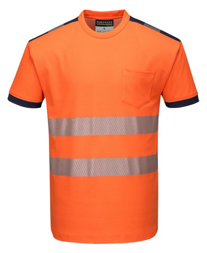 Portwest T181 PW3 Hi-Vis Cotton Comfort T-Shirt S/S Orange/Navy M