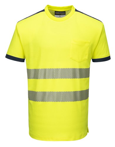 Portwest T181 PW3 Hi-Vis Cotton Comfort T-Shirt S/S Yellow/Navy L