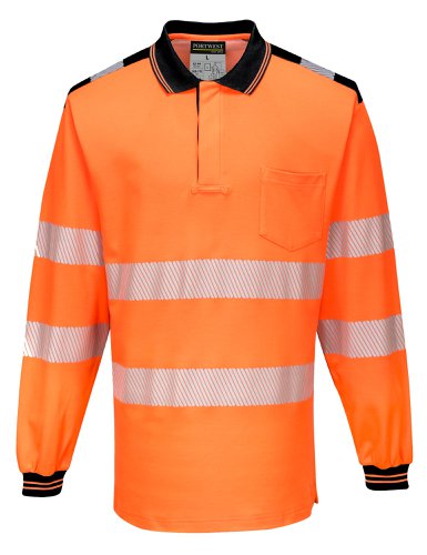 PW3 HiVis Polo Shirt L/S Orange/Black LR