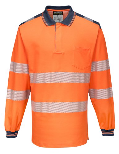 PW3 HiVis Polo Shirt L/S Orange/Navy LR