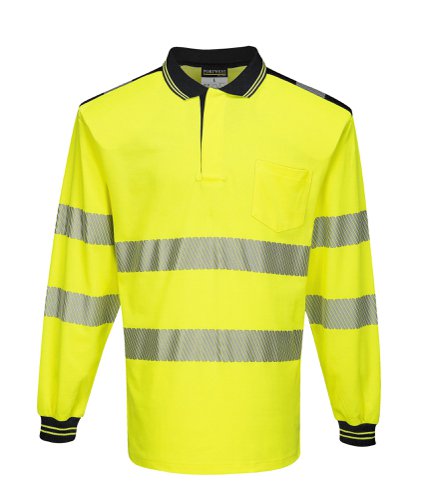 PW3 HiVis Polo Shirt L/S Yellow/Black LR