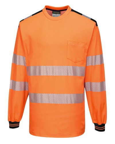 Portwest T185 PW3 Hi-Vis Cotton Comfort T-Shirt L/S Orange/Black 5XL