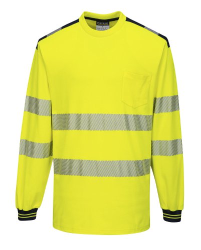 Portwest T185 PW3 Hi-Vis Cotton Comfort T-Shirt L/S Yellow/Black 4XL