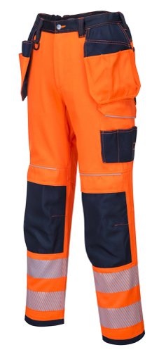 Portwest PW3 Hi Vis Holster Pocket Work Trousers 42 Orange/Navy