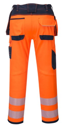 Portwest PW3 Hi Vis Holster Pocket Work Trousers 34 Orange/Navy