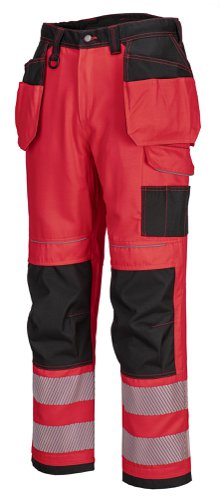 Portwest PW3 Hi Vis Holster Pocket Work Trousers 28 Red/Blk