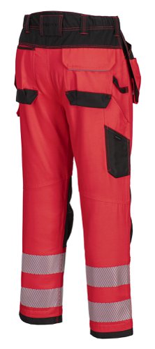 Portwest PW3 Hi Vis Holster Pocket Work Trousers 28 Red/Blk