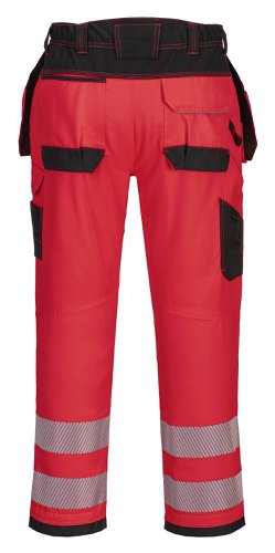 Portwest PW3 Hi Vis Holster Pocket Work Trousers 28 Red/Blk