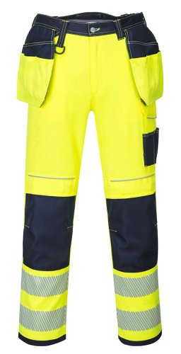 Portwest T501 PW3 Hi-Vis Holster Pocket Work Trousers Yellow/Navy 30