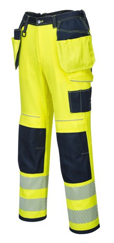 Portwest PW3 Hi Vis Holster Pocket Work Trousers 30 Yellow/Navy Short