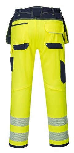 Portwest PW3 Hi Vis Holster Pocket Work Trousers 34 Yellow/Navy Short