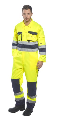 Portwest Nantes Hi Vis Contrast Work Coverall L Yellow/Navy | Portwest