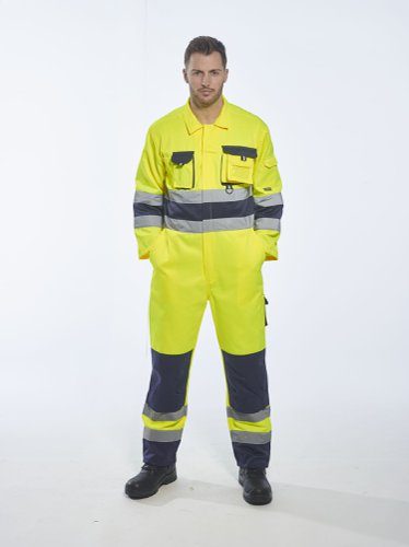 Portwest Nantes Hi Vis Contrast Work Coverall 2XL Yellow/Navy | Portwest