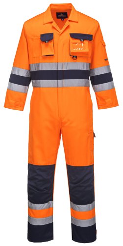 Portwest TX55 Nantes Hi-Vis Contrast Work Coverall Orange/Navy L