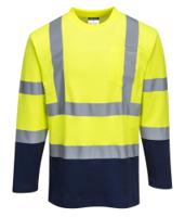 Portwest S280 Hi-Vis Cotton Comfort Contrast T-Shirt L/S Yellow/Navy S