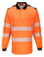 Portwest T184 PW3 Hi-Vis Cotton Comfort Polo Shirt L/S Orange/Black 4XL